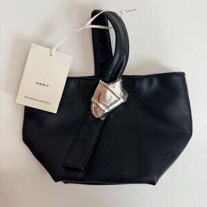 Brandon Maxwell Merit Black Leather Mini Bag Clutch
